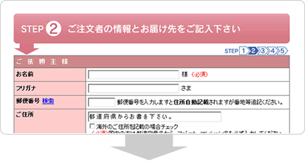 ご注文者情報とお届け先の情報登録